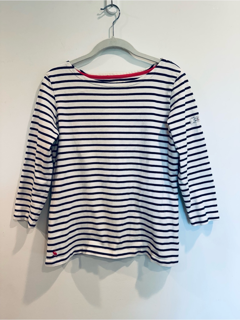 Joules Harbour White Navy Long Sleeve Striped Boat Neck Breton Top Sz 8 Medium